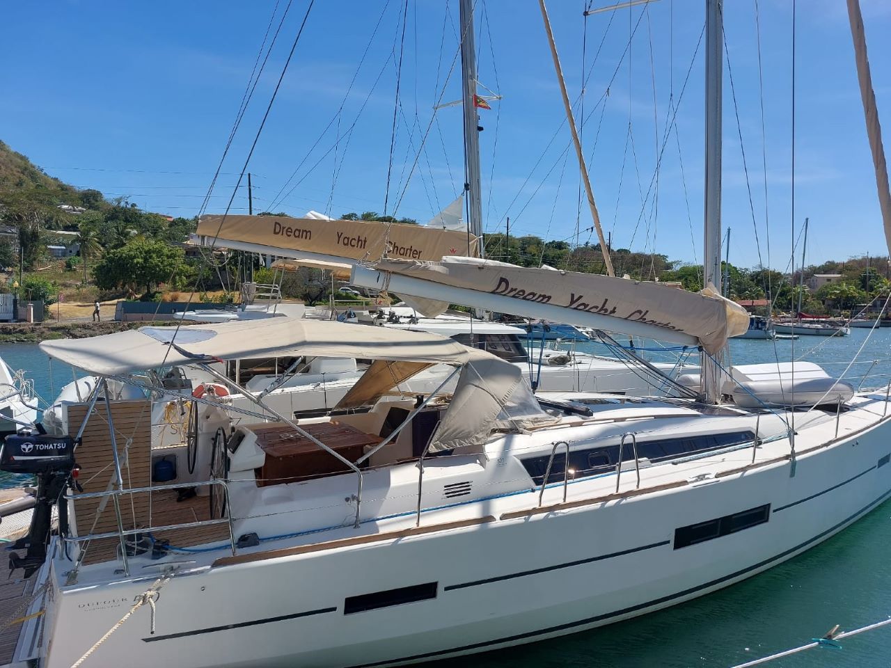Sailing yacht in port